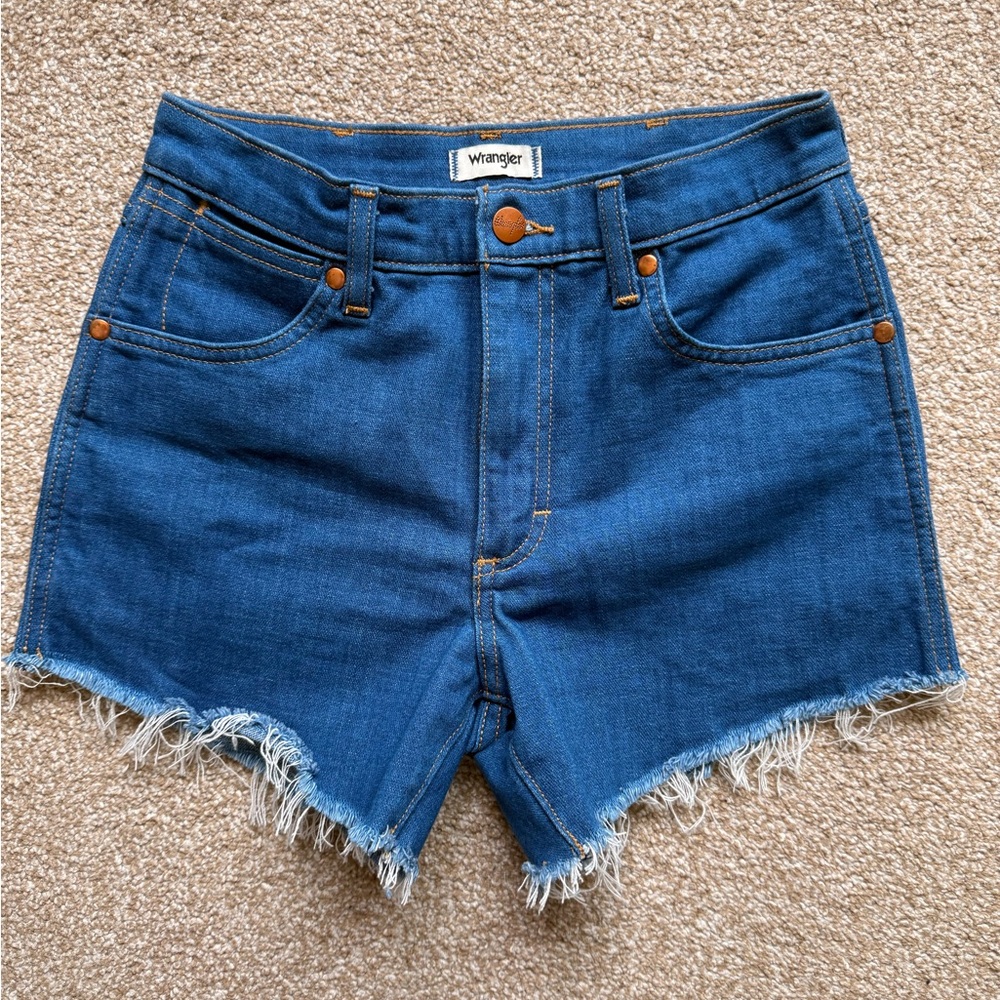 Wrangler Blue Denim Shorts w/ Frayed Hem
